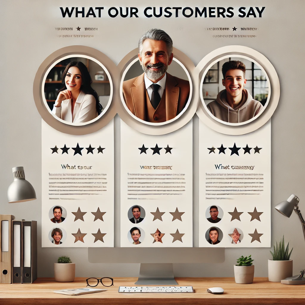 Top Web Design Trends for Small Businesses in 2024: How to Create a Website That Converts 3 DALL·E 2024 12 16 13.40.14 A professional testimonial section for a website featuring customer photos review text and star ratings. The design is clean and engaging with a ro