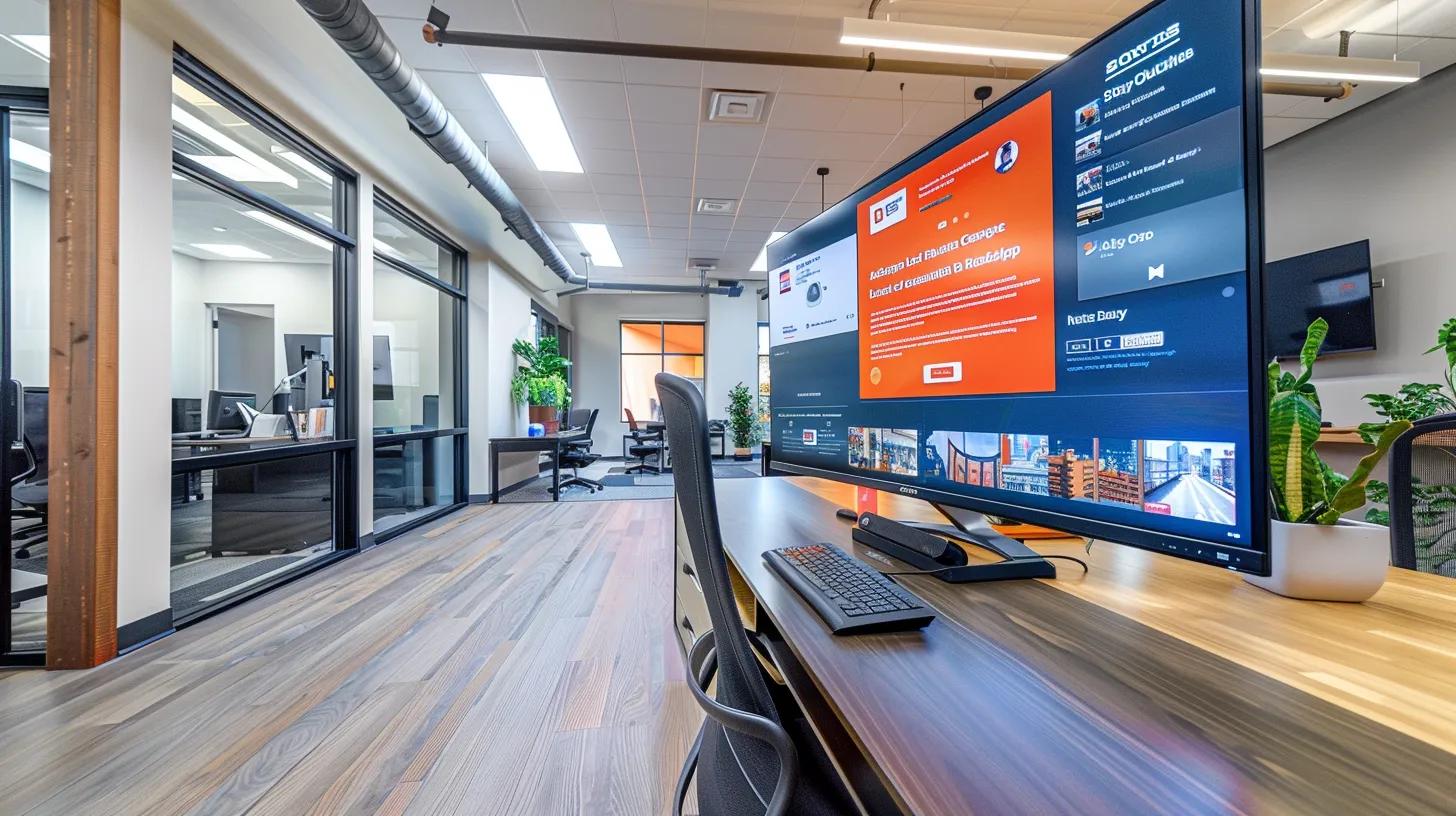 a modern, sleek office workspace featuring a large monitor displaying a mobile-friendly website design, illuminated by dynamic led lighting, emphasizing the importance of mobile-first responsive design for businesses in buffalo. a modern, sleek office workspace featuring a large monitor displaying a mobile-friendly website design, illuminated by dynamic led lighting, emphasizing the importance of mobile-first responsive design for businesses in buffalo.