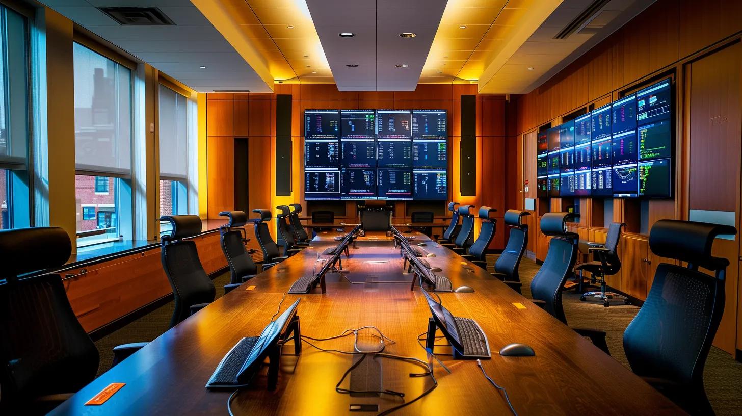 a sleek, modern office workspace in buffalo, ny, showcases a dynamic team engaged in a collaborative session around a digital dashboard displaying real-time website performance metrics, illuminated by vibrant, focused lighting that highlights the urgency and innovation of optimized web solutions.