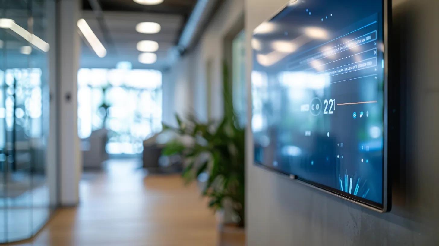 a sleek, modern office workspace featuring a large digital screen displaying a visually appealing website interface redesign, illuminated by dynamic led lighting, emphasizing an intuitive layout and responsive design elements.